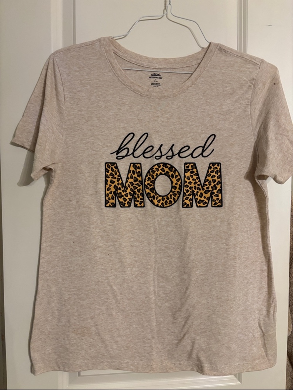 Celebrate It Beige Tee with Leopard 'Blessed MOM' Graphic